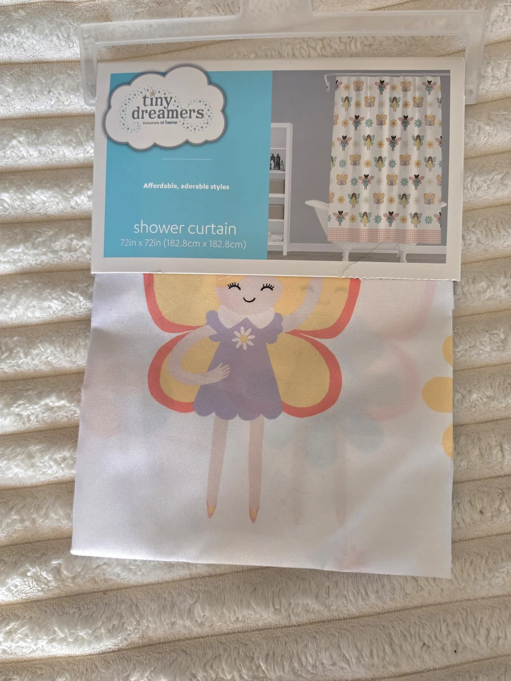 NWT Whimsical And Colorful Fairy Shower Curtain with Lilac Hooks - 72